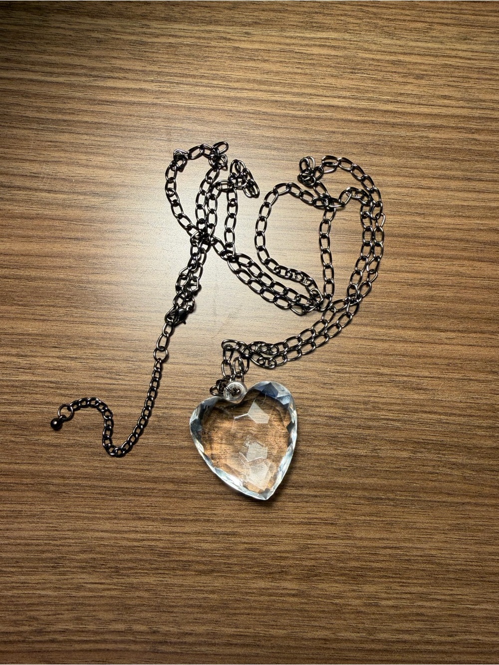 Heart-Shaped Crystal Pendant Necklace in Clear with Black Chain